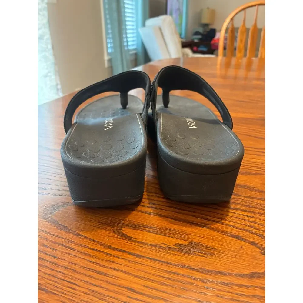 Vionic Naples Flip Flops Wedge Comfort Black Size 7